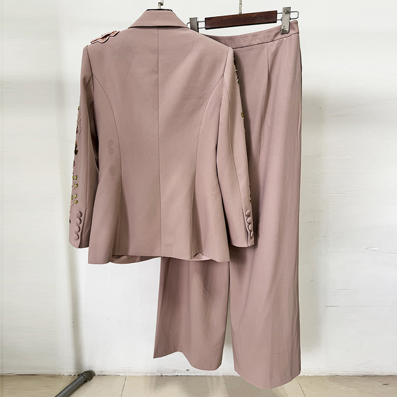 Beading European style fashion pants wide leg colors coat 2pcs set