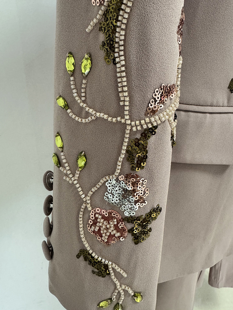 Beading European style fashion pants wide leg colors coat 2pcs set