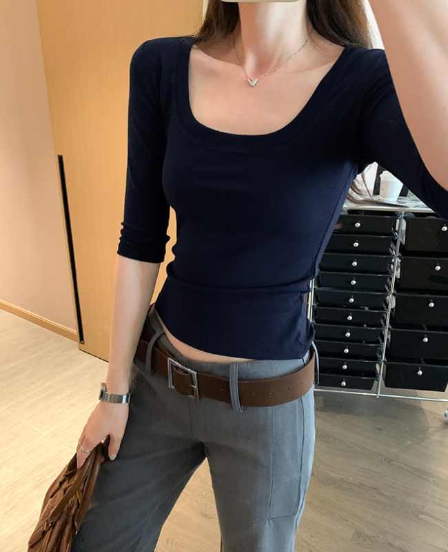U-neck unique summer tops slim short sleeve T-shirt