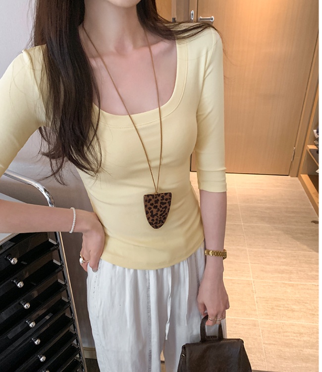 U-neck unique summer tops slim short sleeve T-shirt
