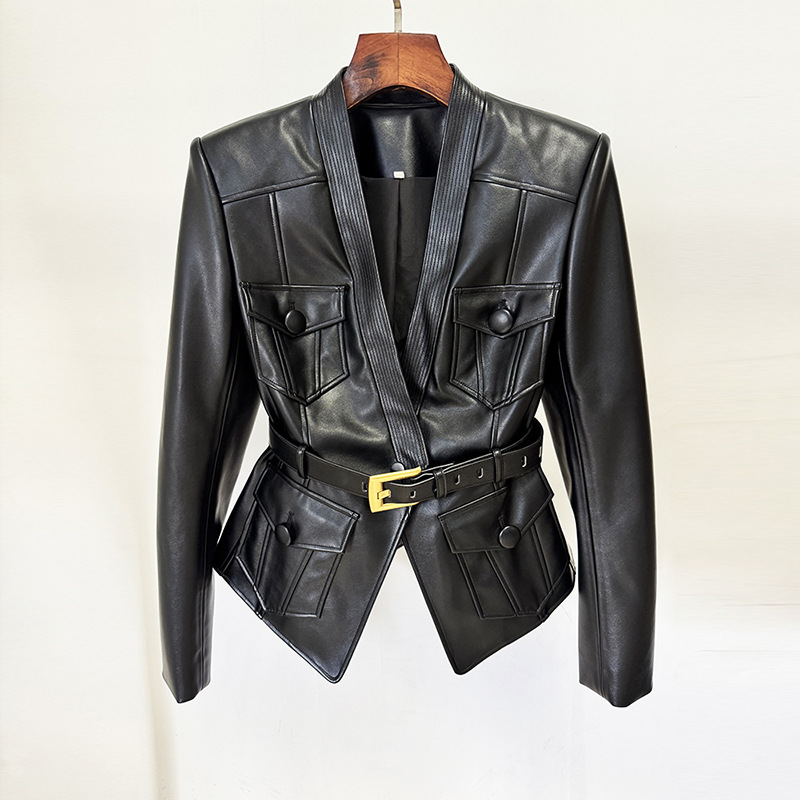 Slim autumn waistband coat fashion European style jacket