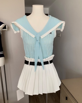 Elegant slim skirt temperament pleated tops a set for women