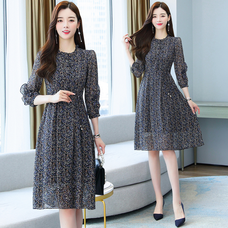 Temperament slim chiffon autumn dress for women