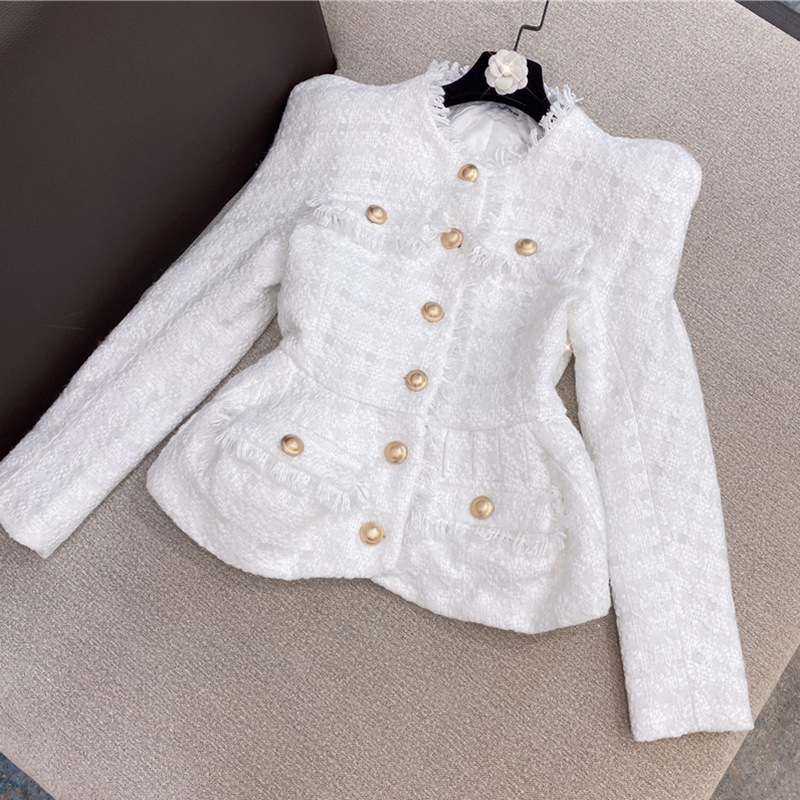 White woolen coat coarse flower shorts 2pcs set