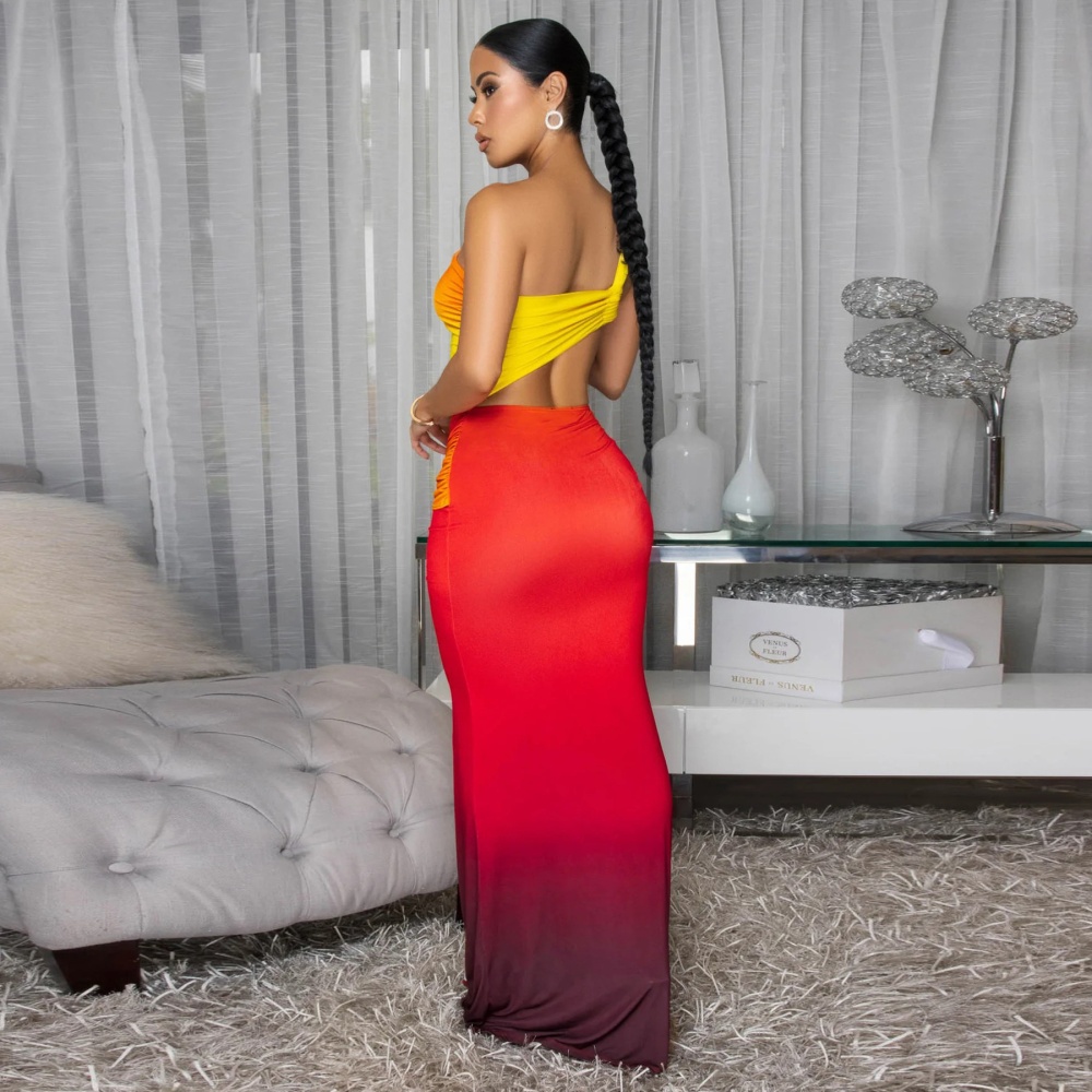 Shoulder gradient formal dress summer European style dress