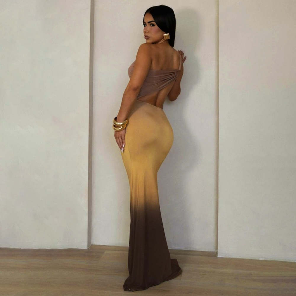 Shoulder gradient formal dress summer European style dress