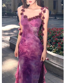 Summer slim long dress France style lace strap dress