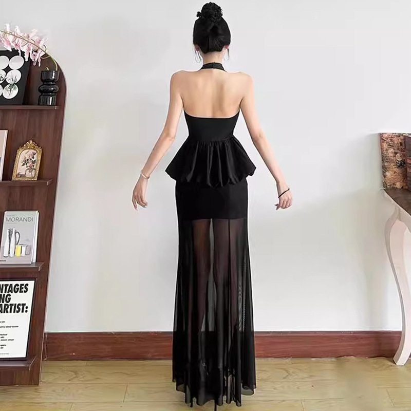 Splice temperament dress gauze long dress for women