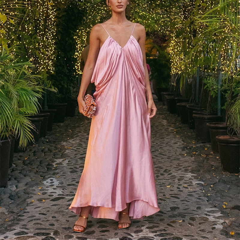 Elegant irregular strap dress temperament slim dress for women