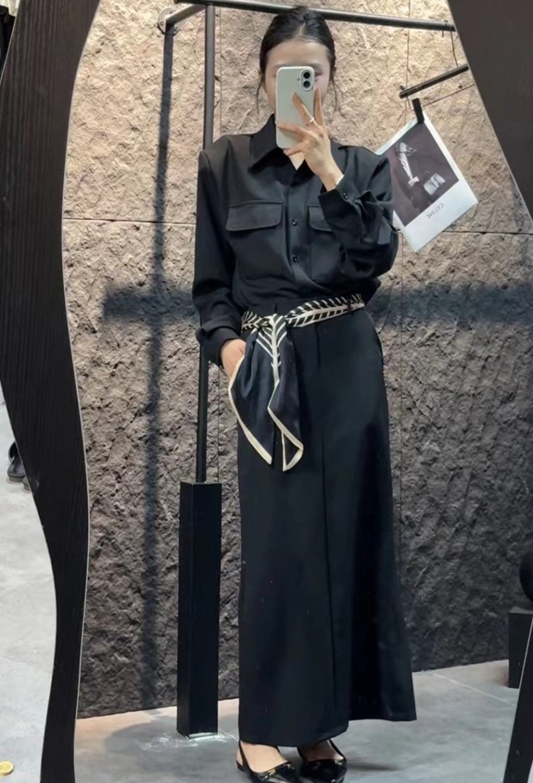 Temperament France style autumn lapel pure skirt 2pcs set