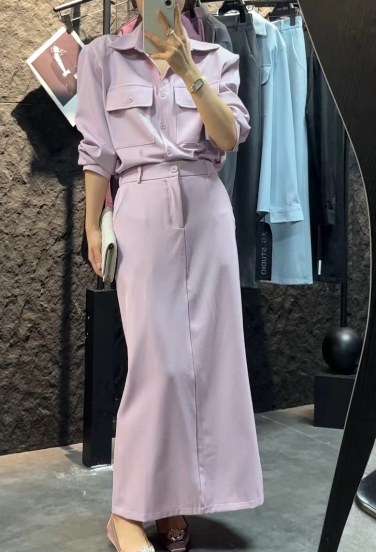 Temperament France style autumn lapel pure skirt 2pcs set