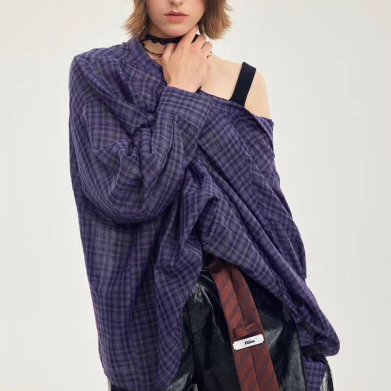 Casual navy blue shirt France style fashion tops