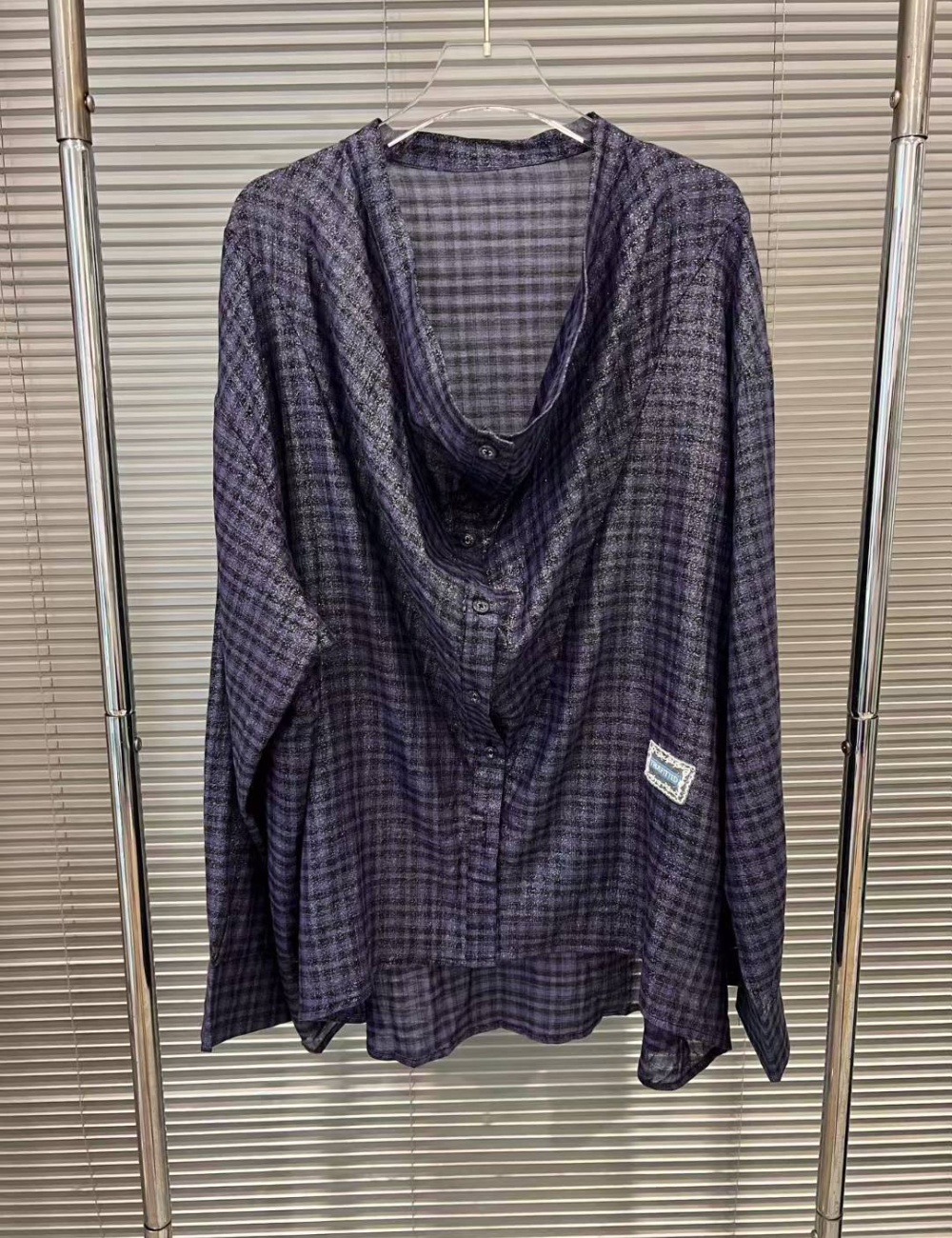 Casual navy blue shirt France style fashion tops