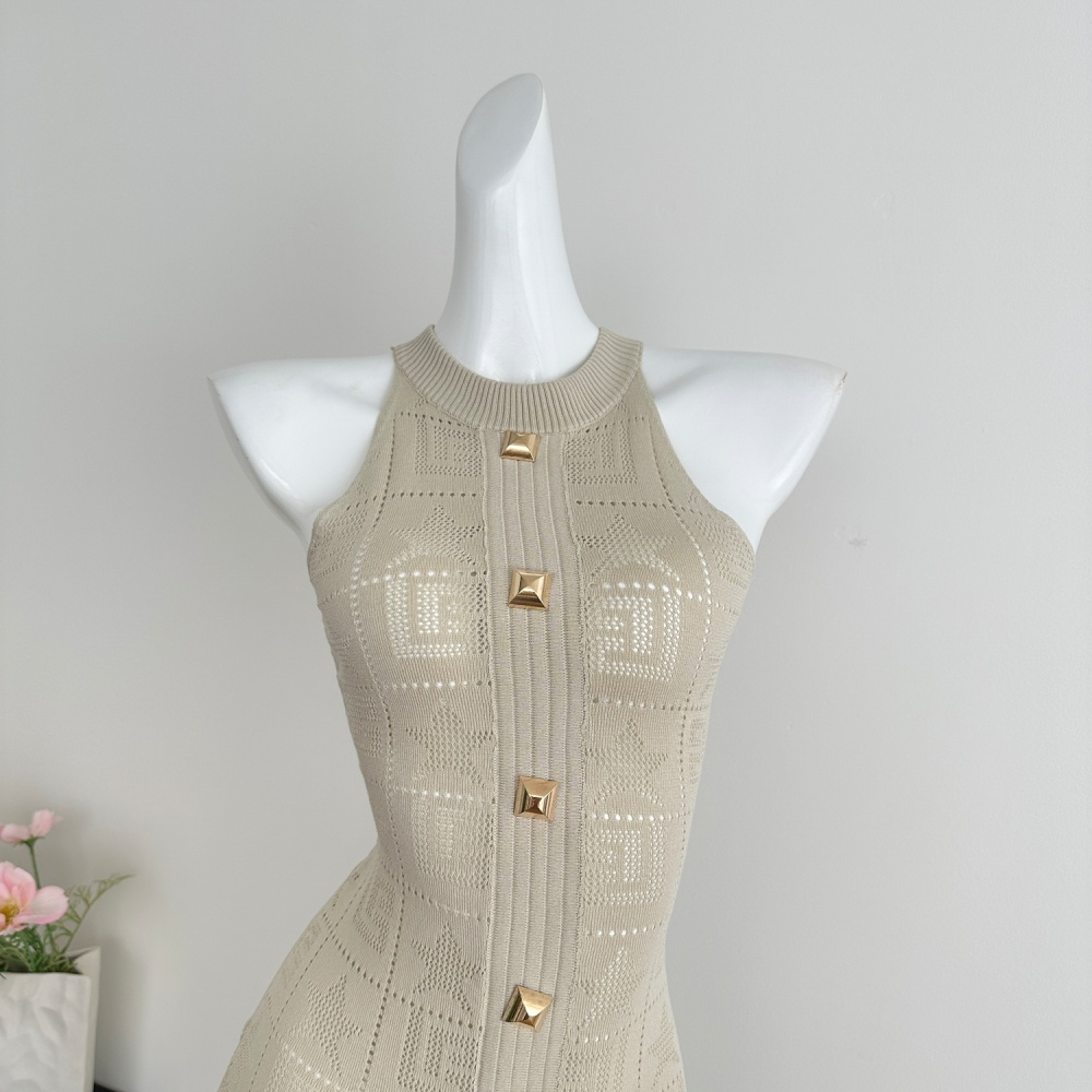 Hollow halter knitted dress