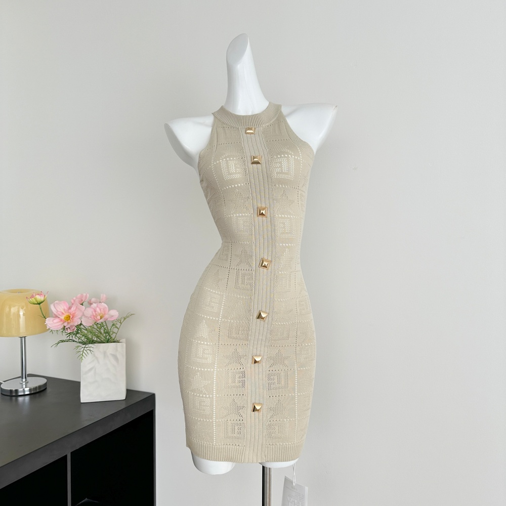 Hollow halter knitted dress