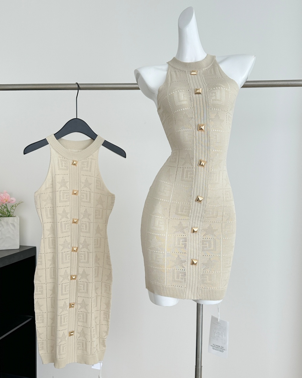 Hollow halter knitted dress