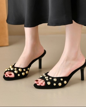 Fine-root France style slippers rivets lady shoes for women