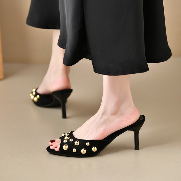Fine-root France style slippers rivets lady shoes for women