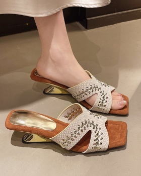Square head slippers France style shoes for women
