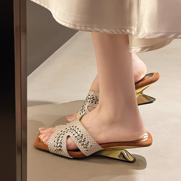 Square head slippers France style shoes for women
