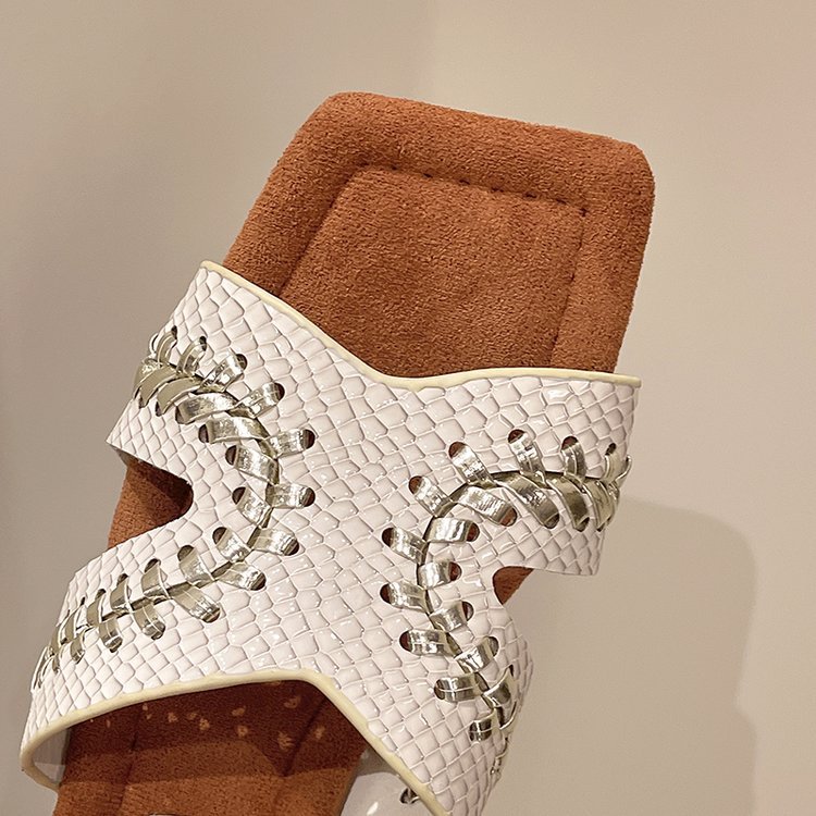Square head slippers France style shoes for women
