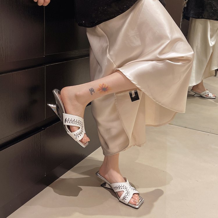 Square head slippers France style shoes for women