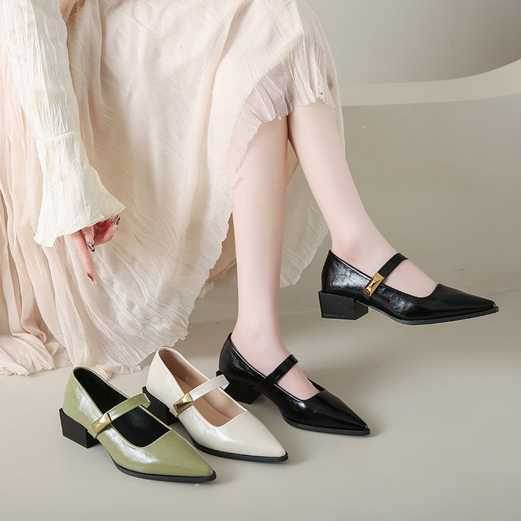 Lady thick high-heeled shoes pointed fashion shoes