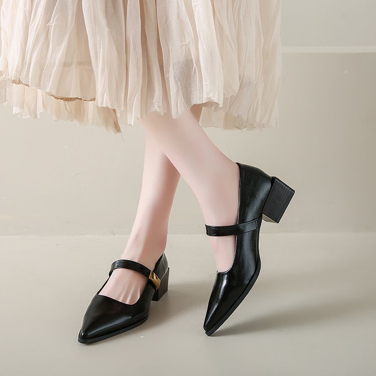 Lady thick high-heeled shoes pointed fashion shoes
