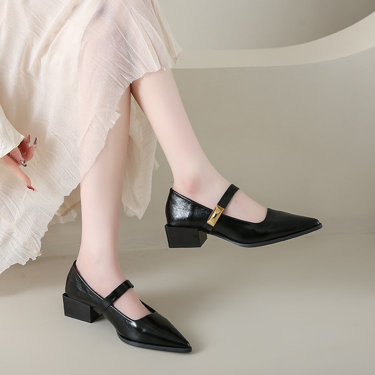 Lady thick high-heeled shoes pointed fashion shoes