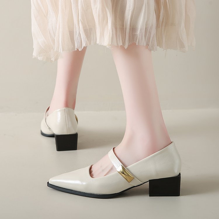 Lady thick high-heeled shoes pointed fashion shoes