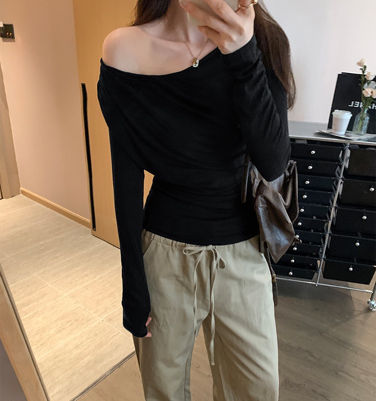 Pinched waist tops chouzhe bottoming shirt for women