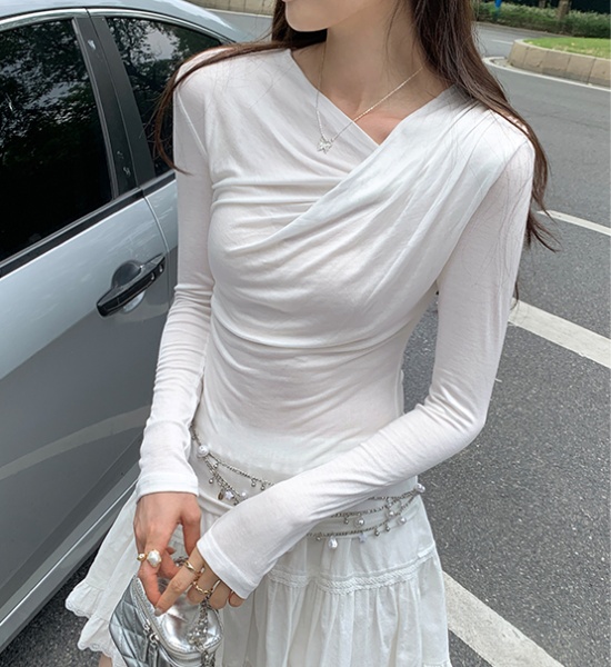Pinched waist tops chouzhe bottoming shirt for women