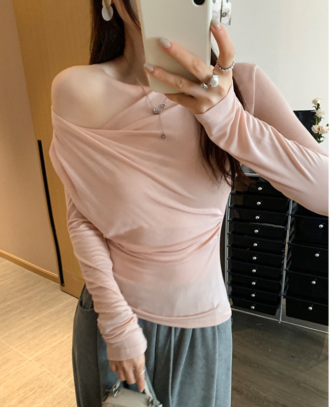 Pinched waist tops chouzhe bottoming shirt for women