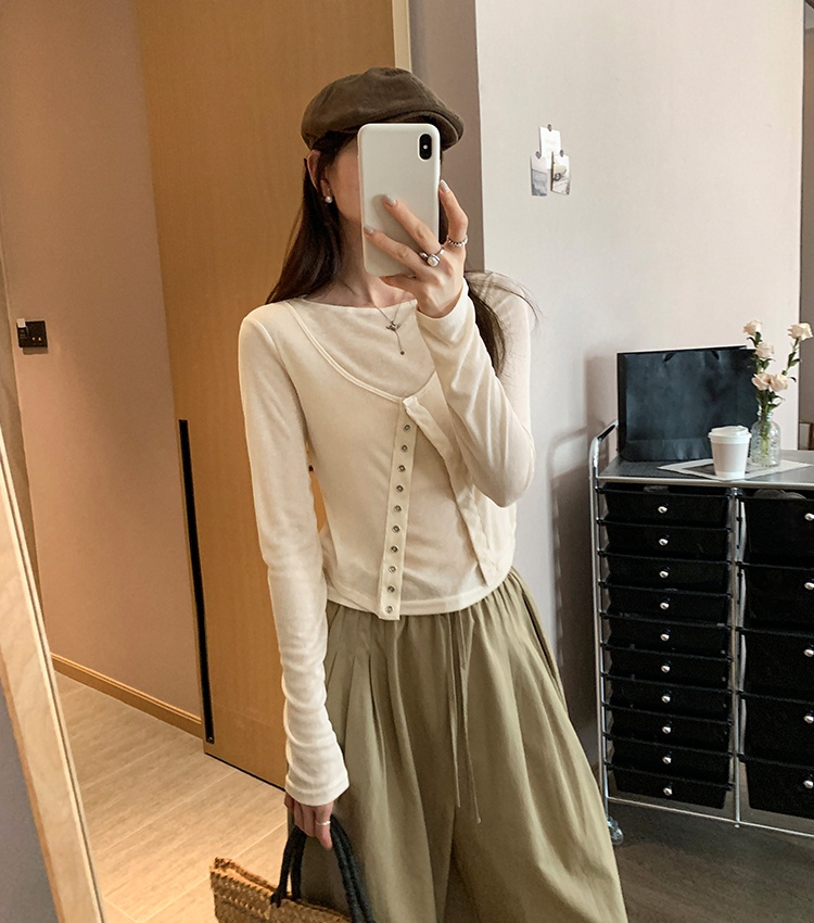Long sleeve thin unique T-shirt summer Pseudo-two blue tops