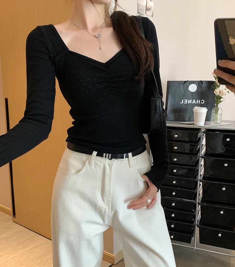 Slim fold tops short long sleeve T-shirt for women