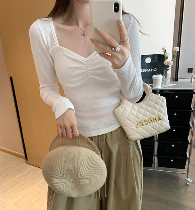 Slim fold tops short long sleeve T-shirt for women