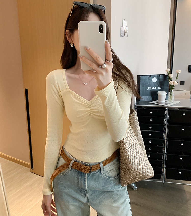 Slim fold tops short long sleeve T-shirt for women