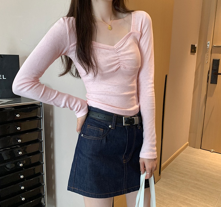 Slim fold tops short long sleeve T-shirt for women