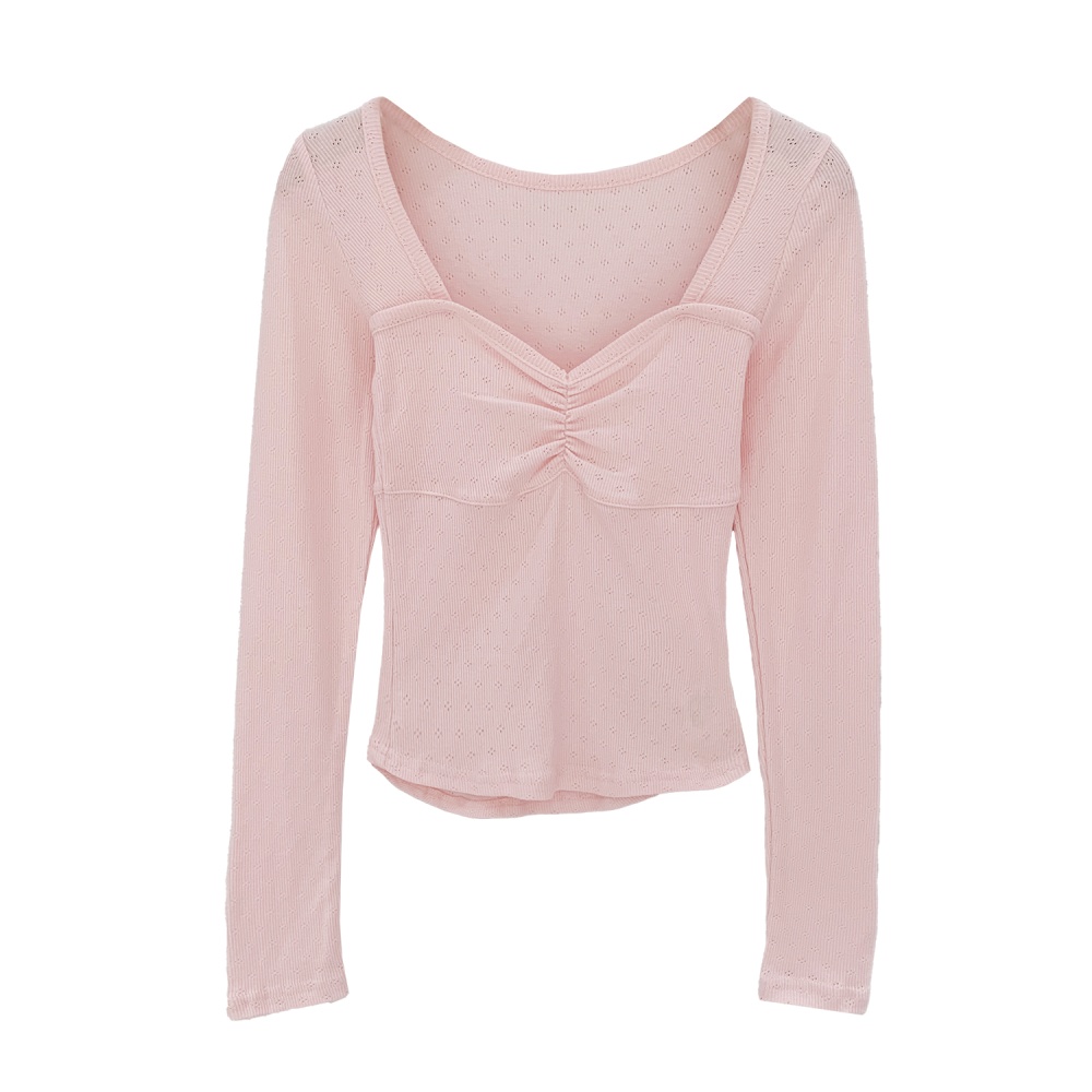 Slim fold tops short long sleeve T-shirt for women