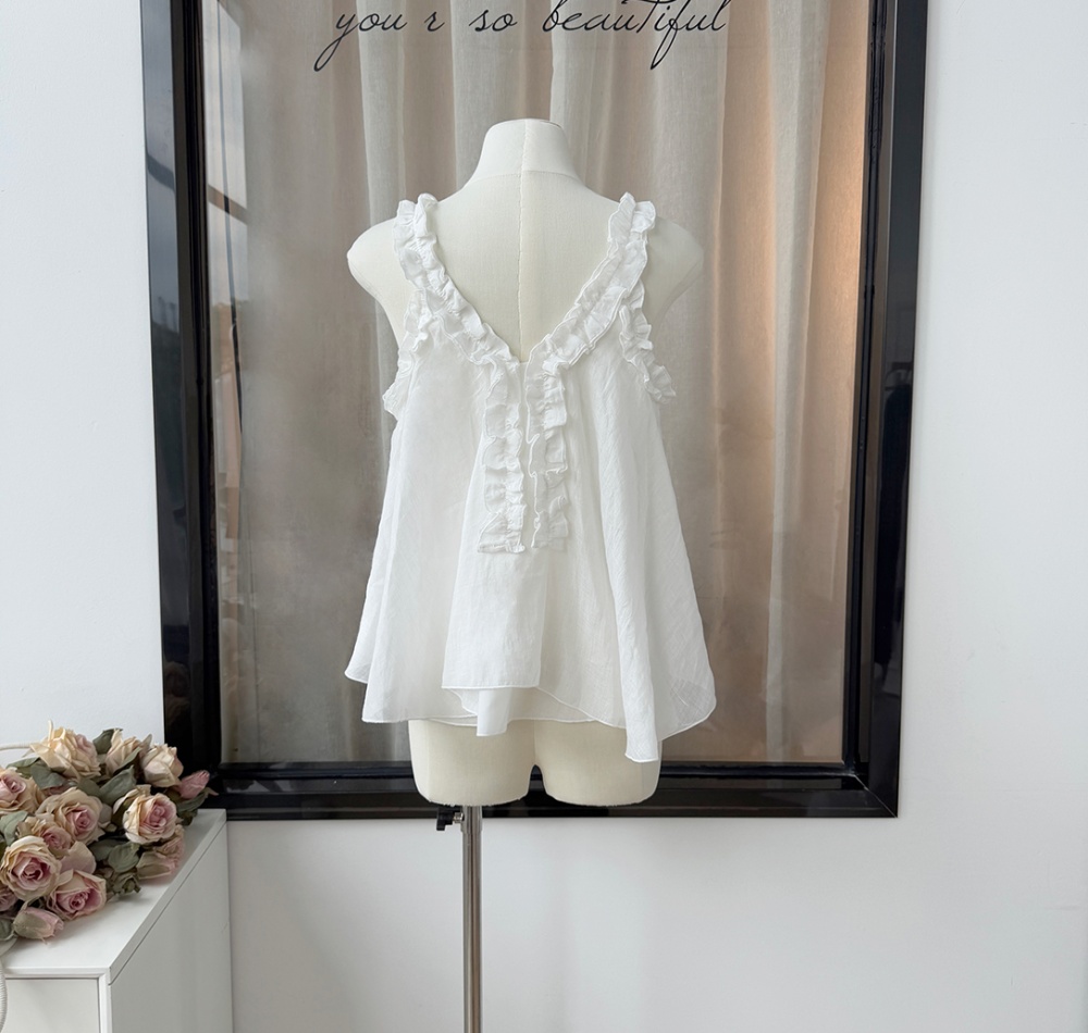 Summer sleeveless tops France style small shirt for women