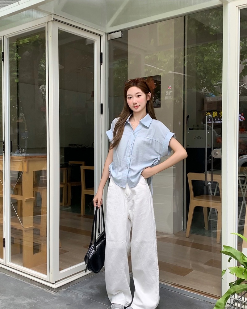 Pinched waist short sleeve tops summer shirt for women