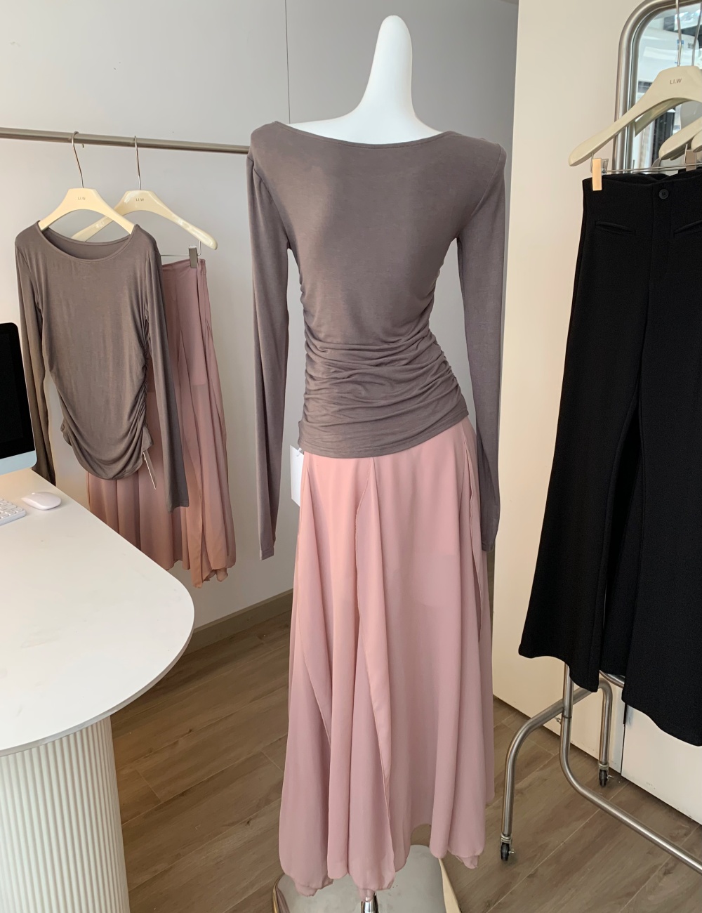All-match thin skirt strapless T-shirt a set
