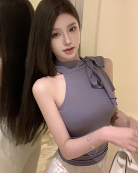 Tender slim tight vest fine band high collar tops for women