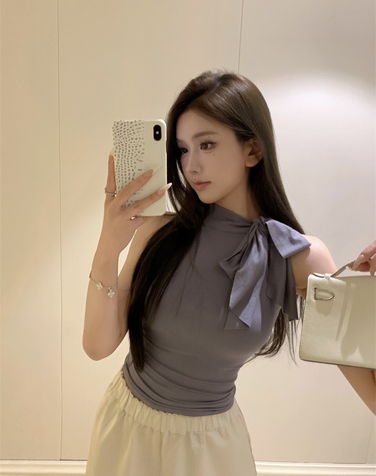 Tender slim tight vest fine band high collar tops for women