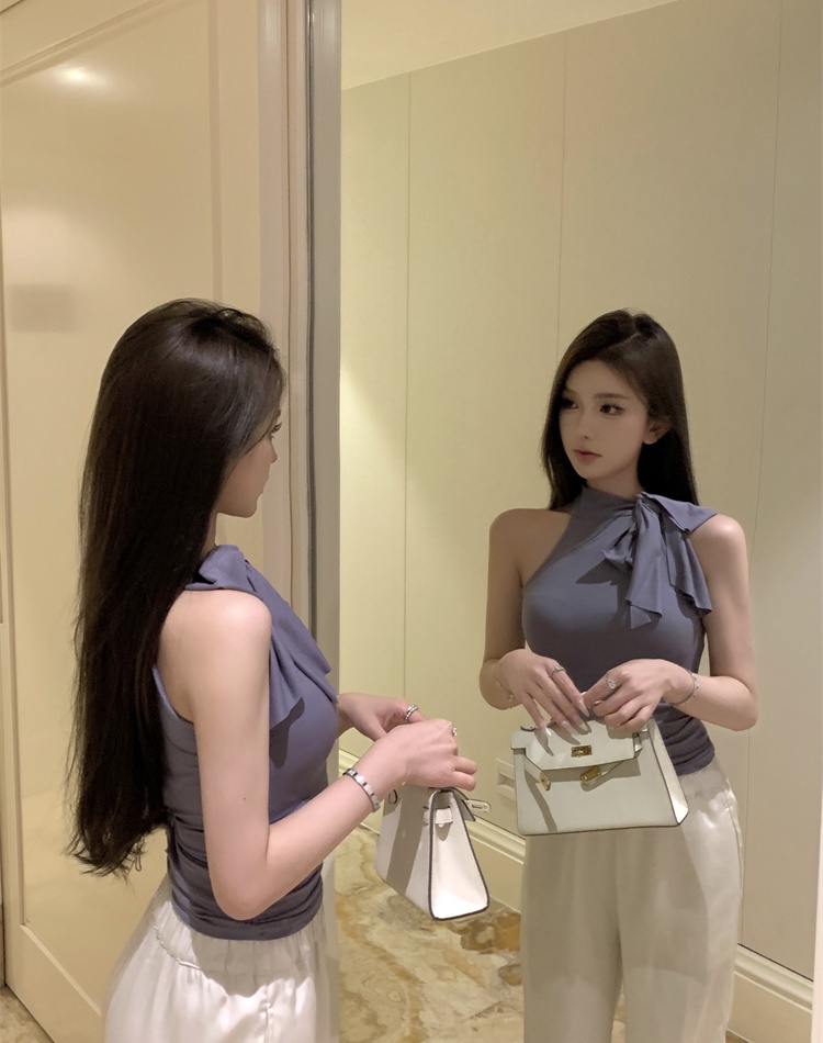 Tender slim tight vest fine band high collar tops for women