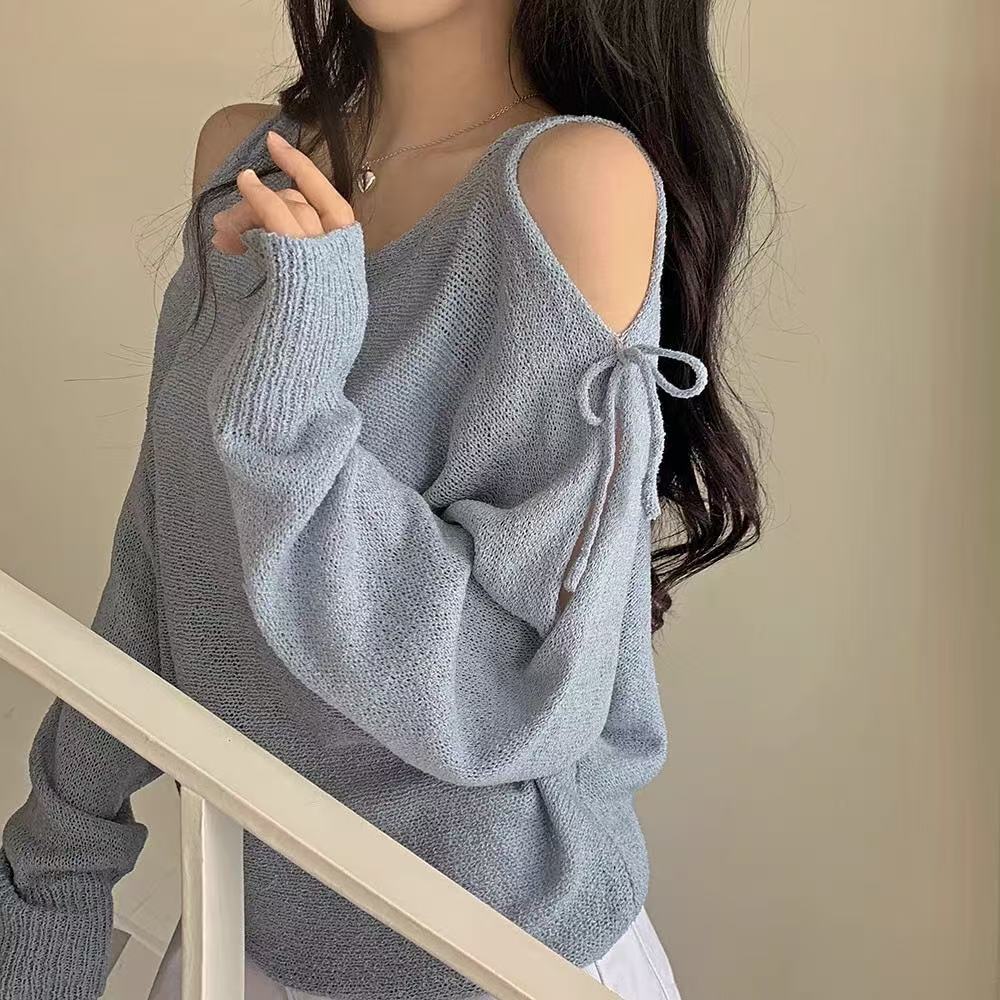 Korean style slit sweater loose long sleeve tops