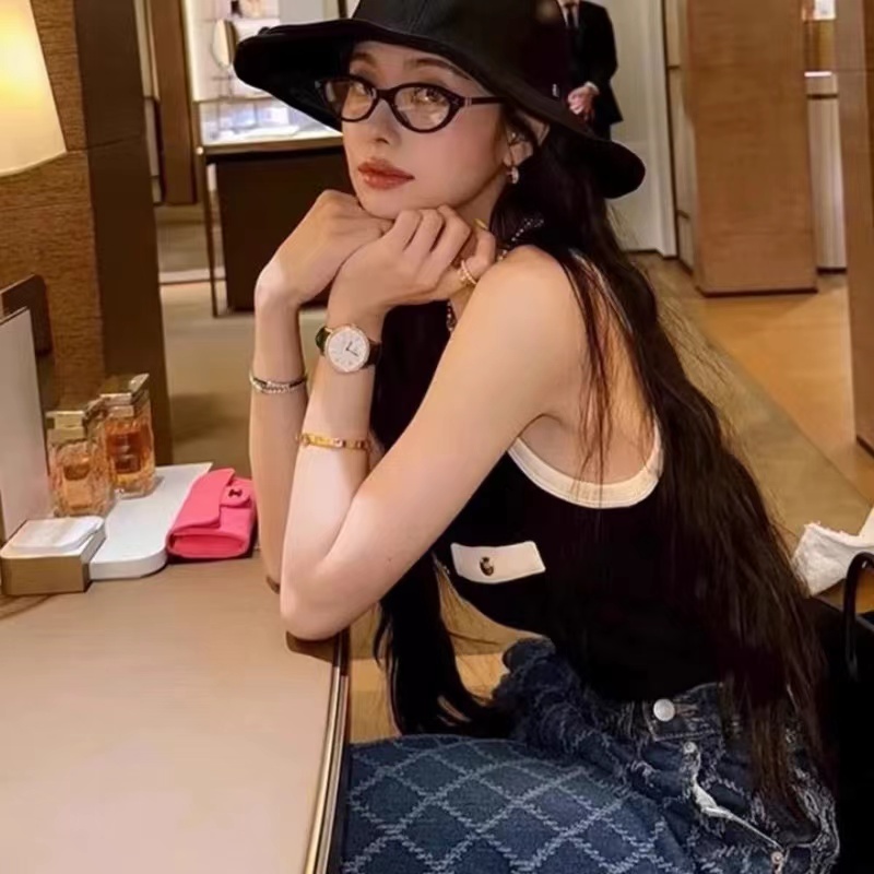 Slim black spicegirl vest sling enticement tops for women