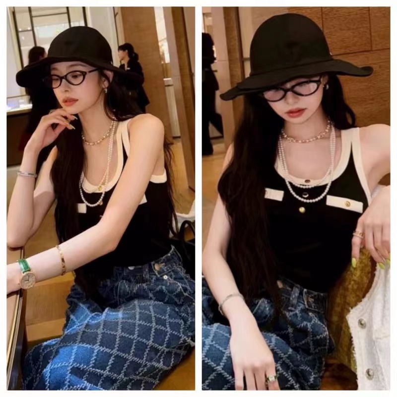 Slim black spicegirl vest sling enticement tops for women