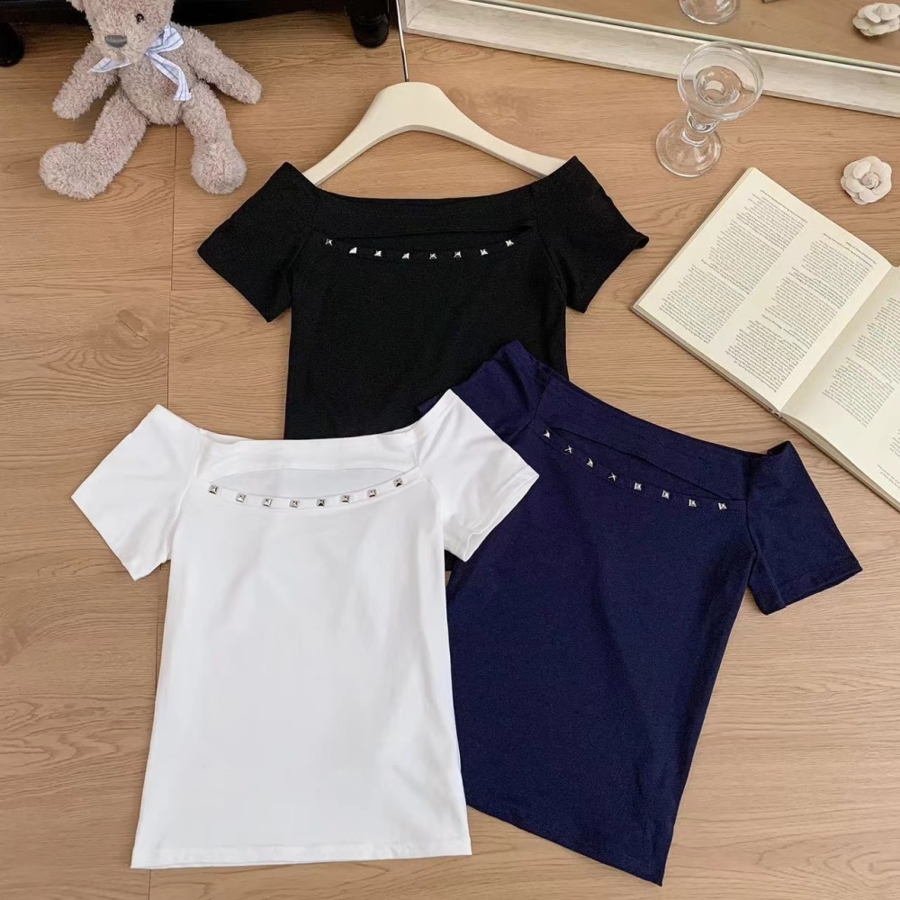 Flat shoulder short sleeve T-shirt sexy tops for women