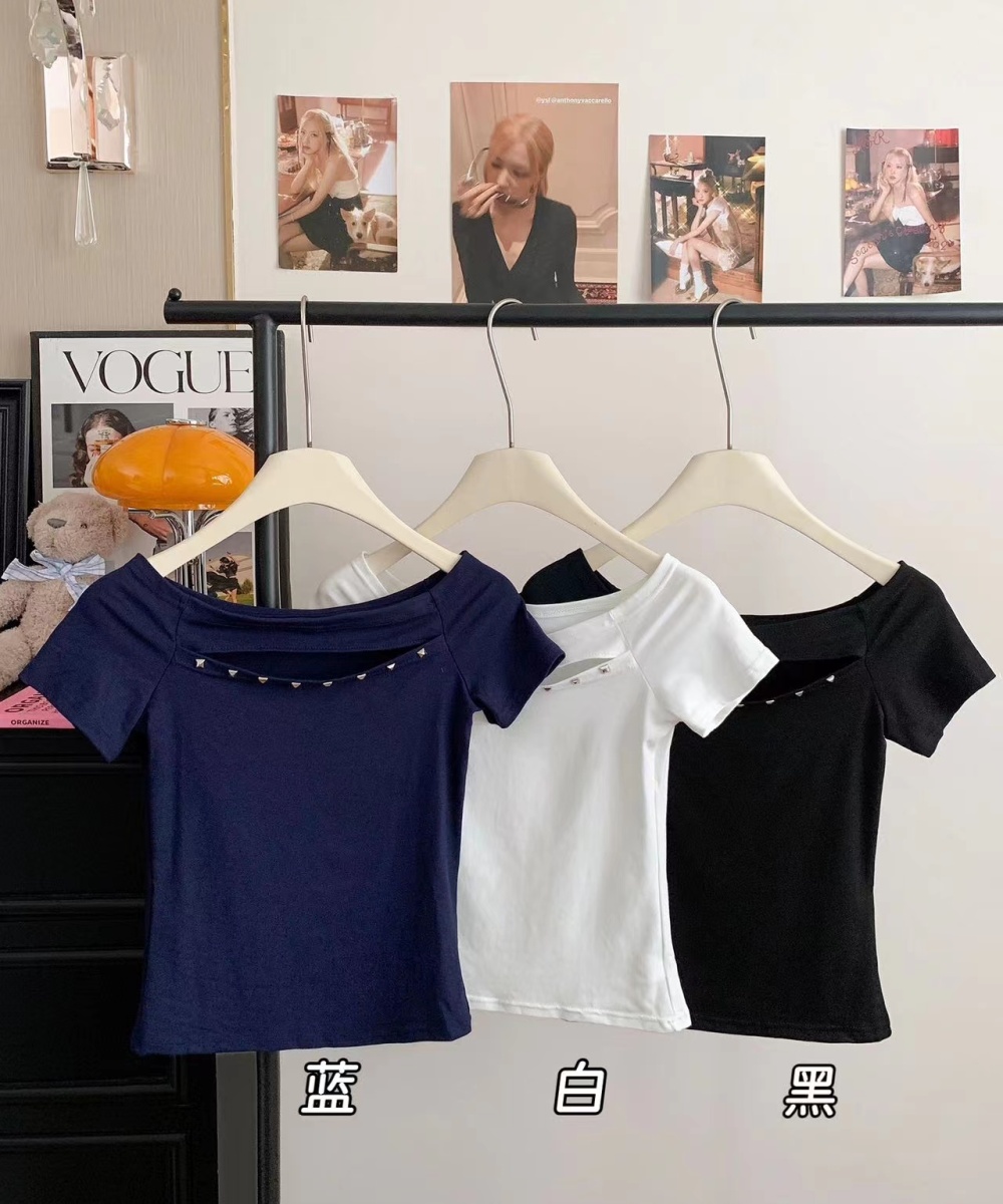 Flat shoulder short sleeve T-shirt sexy tops for women